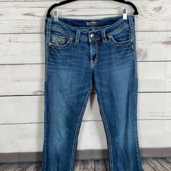 Silver Jeans Womens 30 Blue Suki Flap Bootcut Embellished Sequin Rodeo Cowgirl - Picture 3 of 13